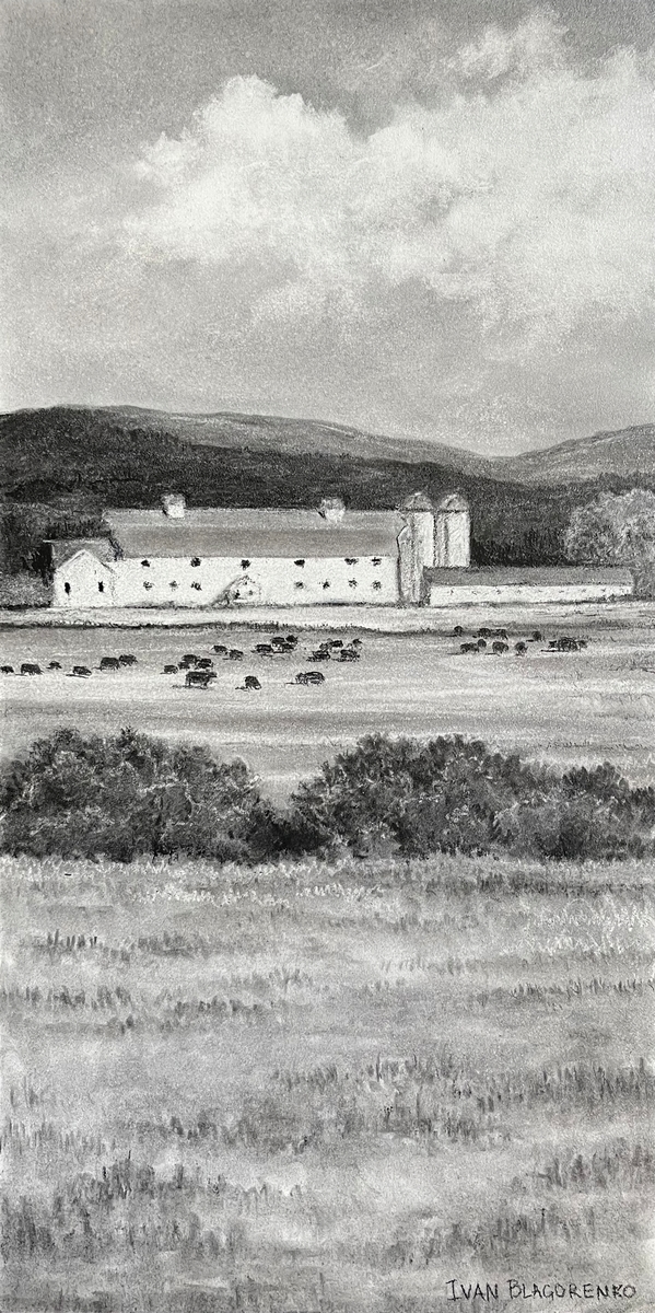 Echoes of the Day - Original Charcoal Painting by Ivan Blagorenko
